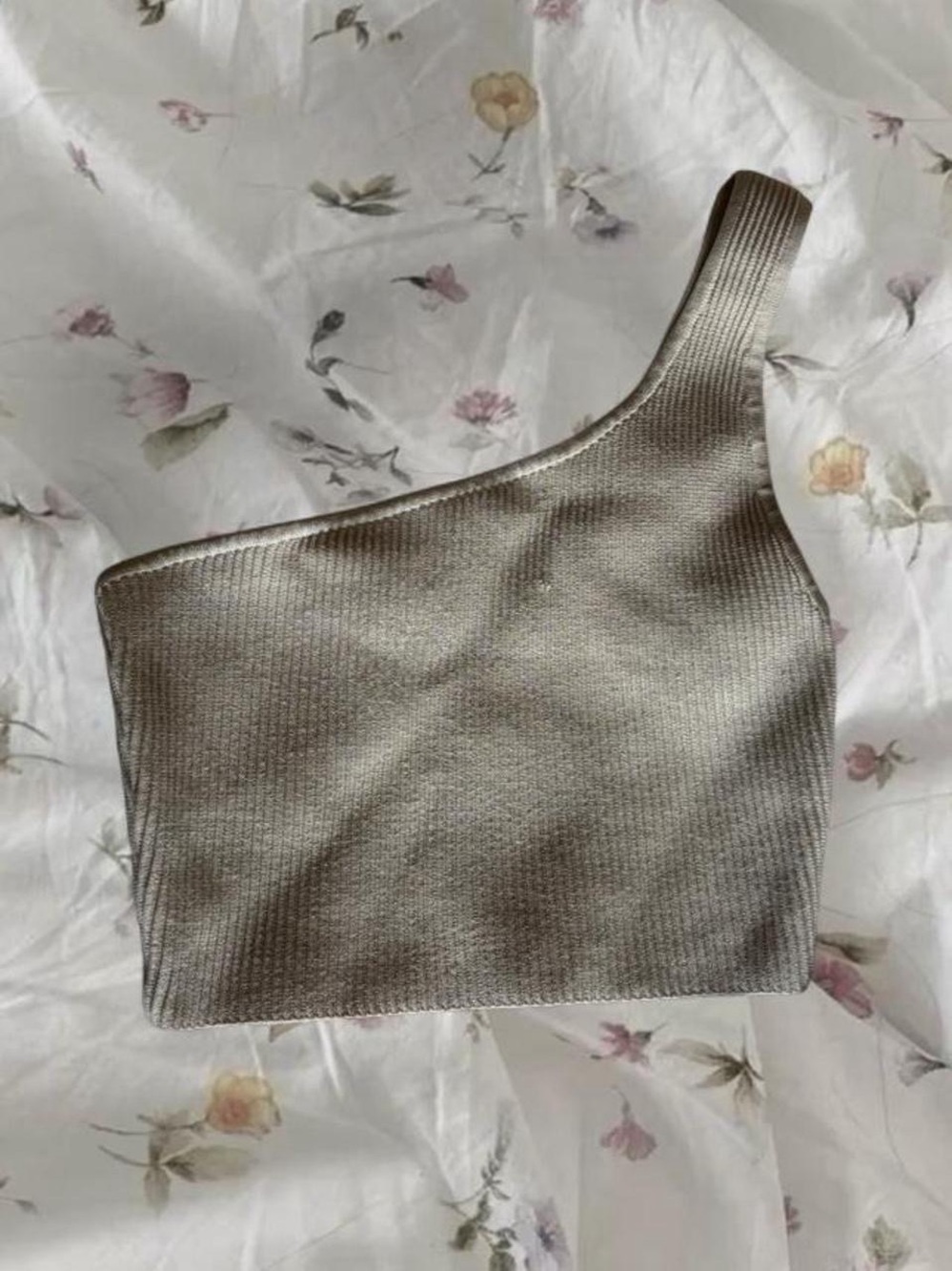 Babaton One-Shoulder Ribbed Crop Top - Taupe